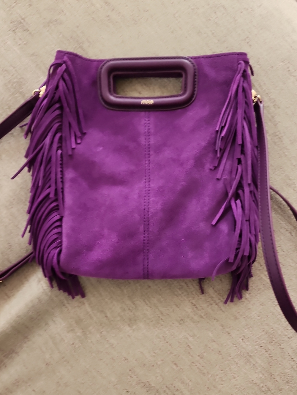 Maje Purple Suede Fringe Crossbody with Top Handle